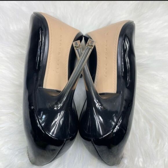 ZARA black glossy pointy toe stilettos size 36.0,3 1/2” silver/clear heel,pumps - Picture 4 of 9